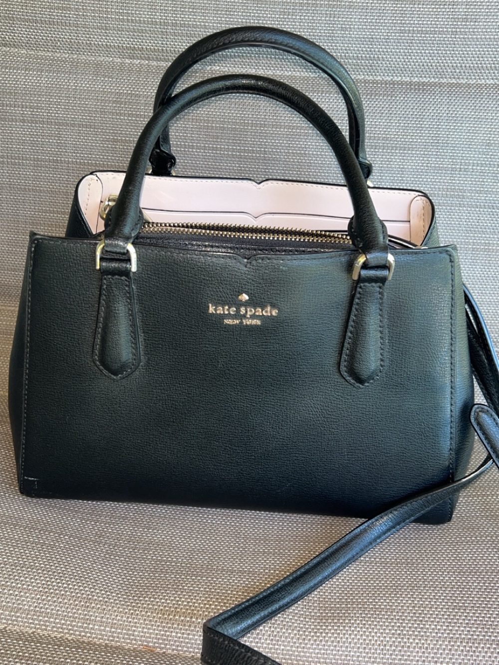 kate spade Black Leather Satchel with Pink Interior